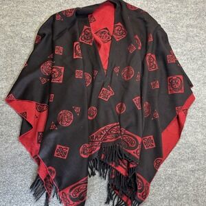 Peter James Pure Wool Celtic Poncho Black And Red